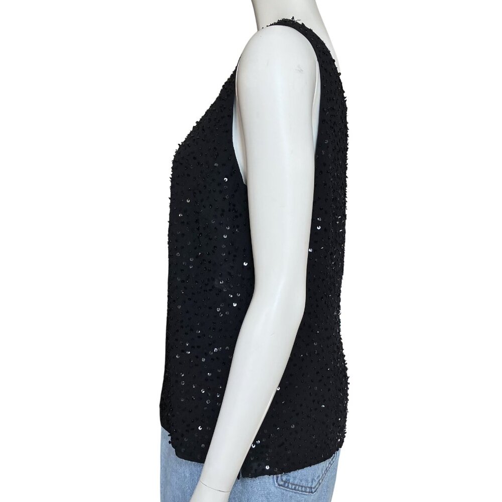 Vintage 90s Black 100% Silk Beaded Sequin Going Out Top S/M Whimisigoth Gothic - Picture 4 of 12